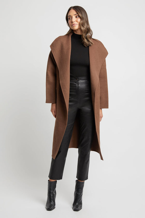 kookai Milan Wrap Coat Chocolate