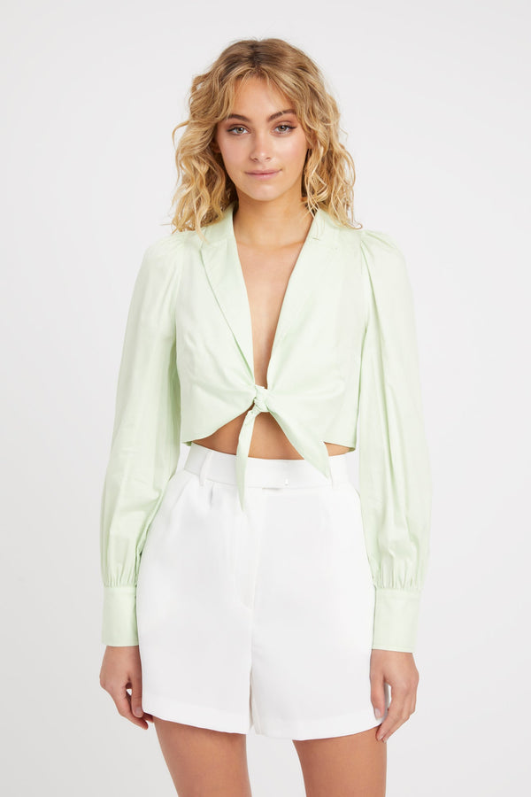 kookai Monaco Knot Shirt Lime Cream