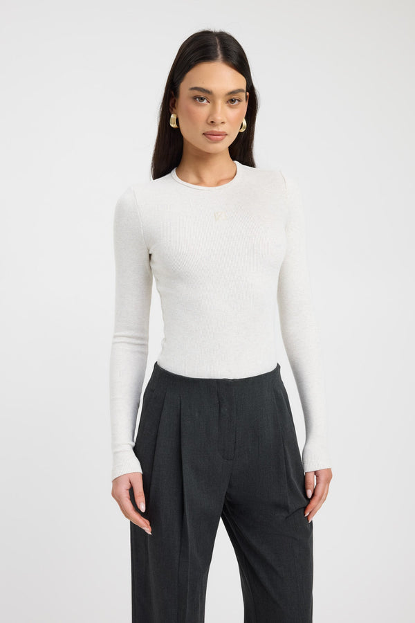 Kookai Monogram Long Sleeve Top Coconut Marle