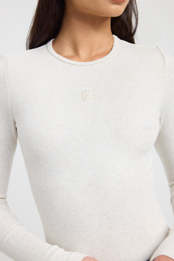 Kookai Monogram Long Sleeve Top Coconut Marle