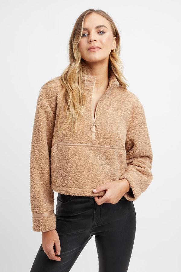kookai Montana Crop Fleece Jumper Tan