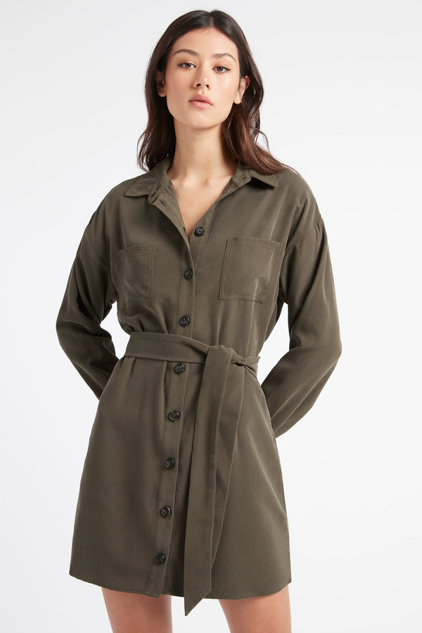 Kookai Montmartre Day Dress Dark Khaki