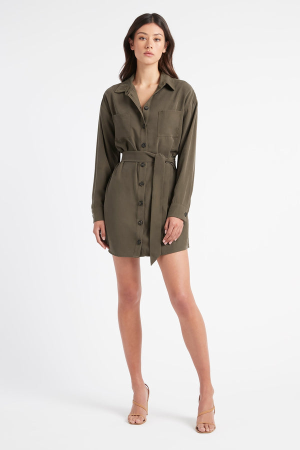 kookai Montmartre Day Dress Dark Khaki