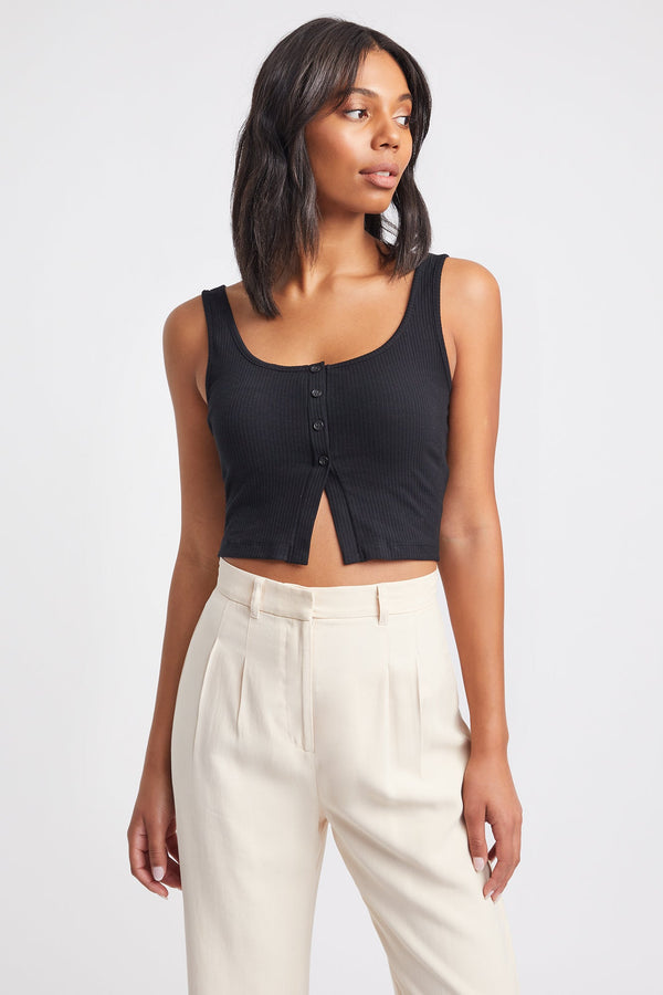 kookai Morgan Button Tank Black