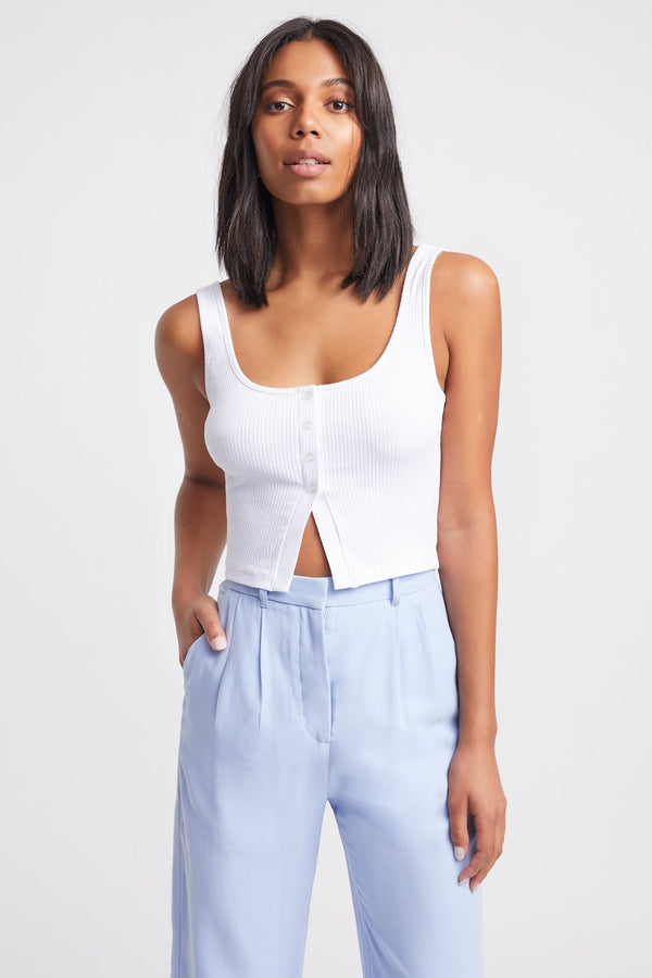 kookai Morgan Button Tank White