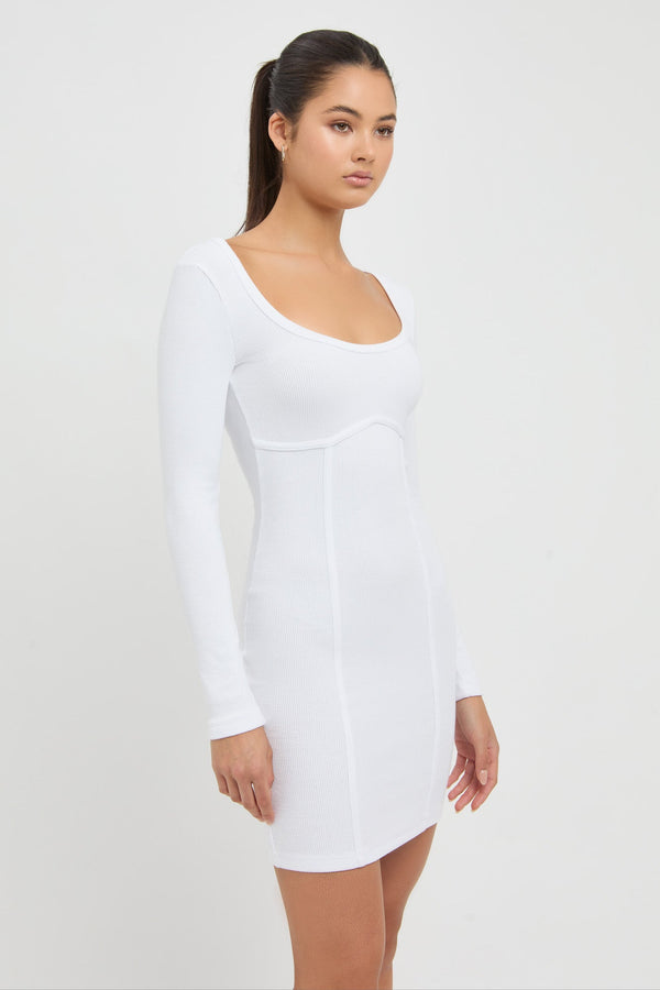 Kookai Nalla Bind Long Sleeve Dress White