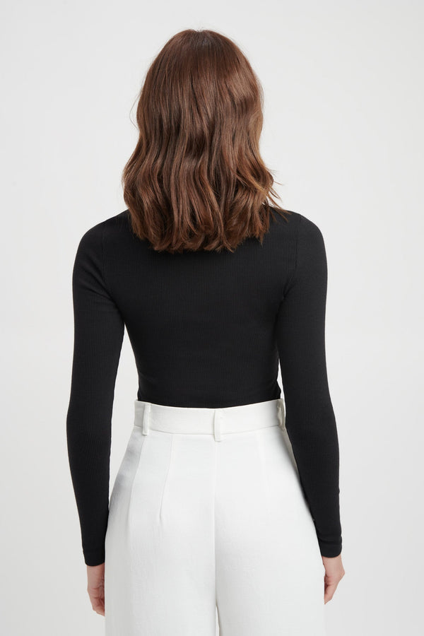 Kookai Nalla Long Sleeve Bind Top Black
