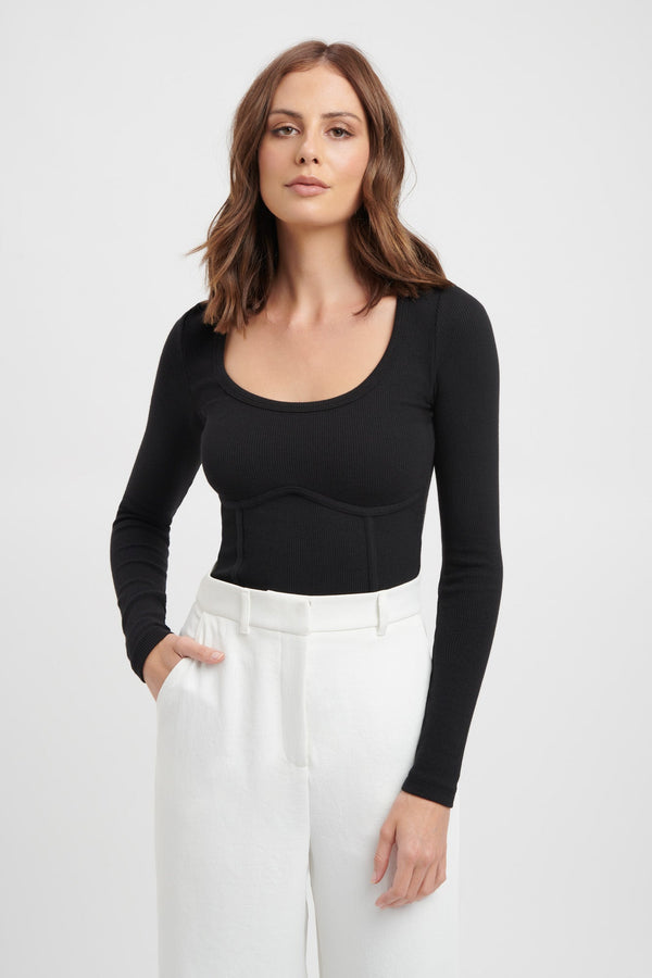 kookai Nalla Long Sleeve Bind Top Black