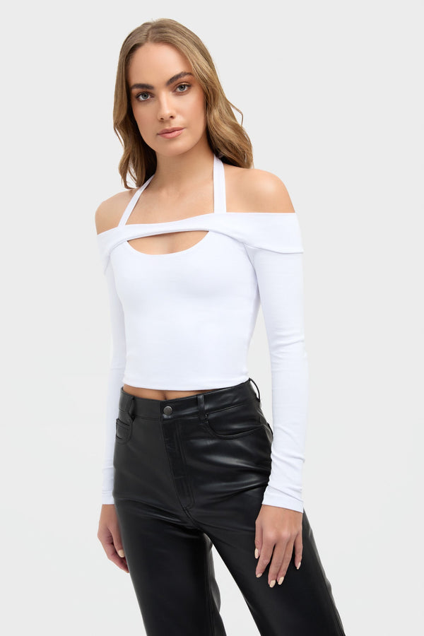 kookai Nessa Long Sleeve Top White