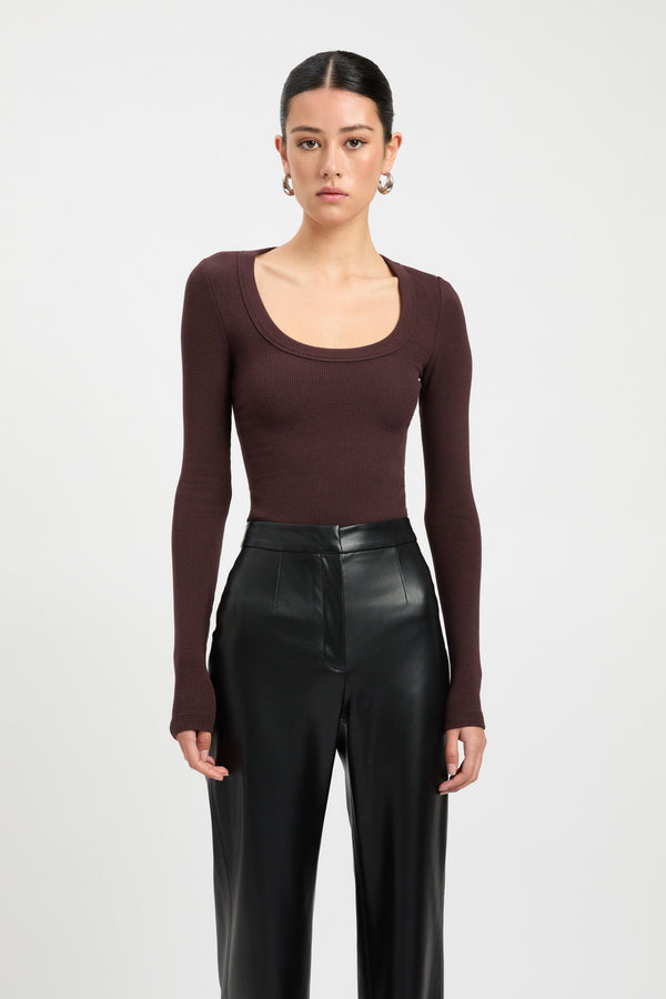 Kookai Nicole Long Sleeve Top Dark Mahogany