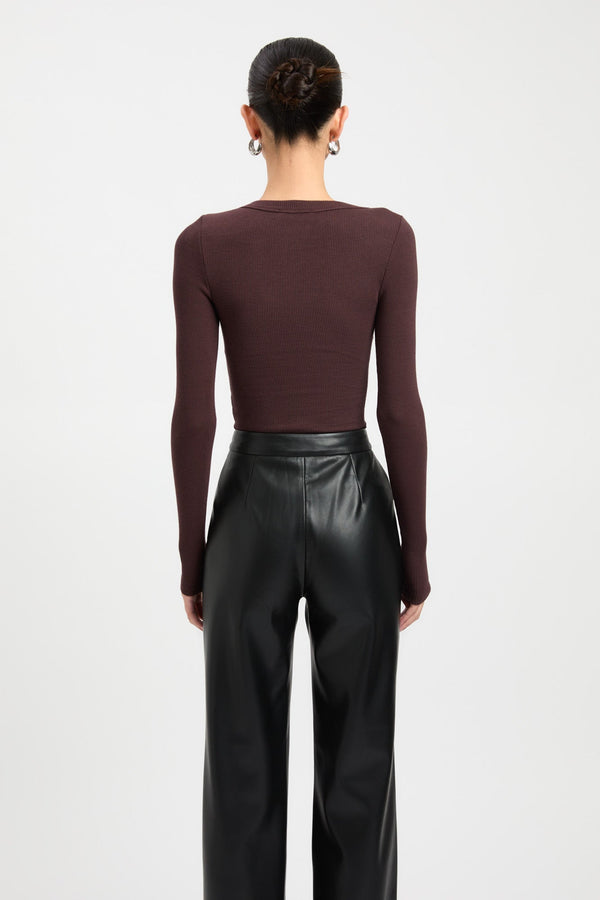 Kookai Nicole Long Sleeve Top Dark Mahogany