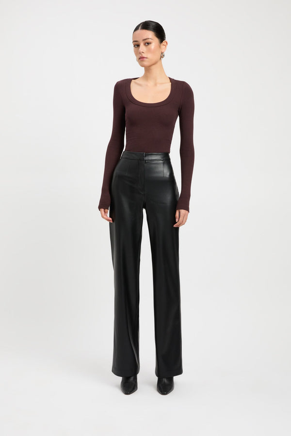 kookai Nicole Long Sleeve Top Dark Mahogany