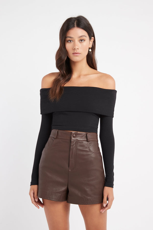 kookai Olivia Off Shoulder Crop Black