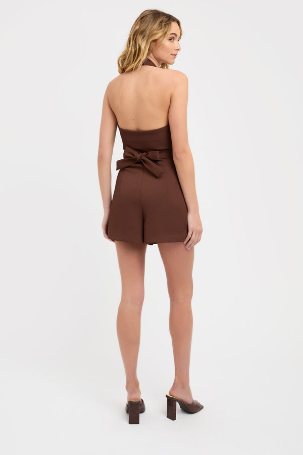 Kookai Oyster Halter Playsuit Chocolate