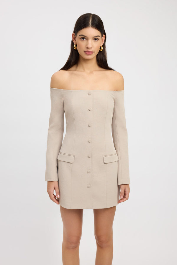 Kookai Oyster Off Shoulder Dress Oat