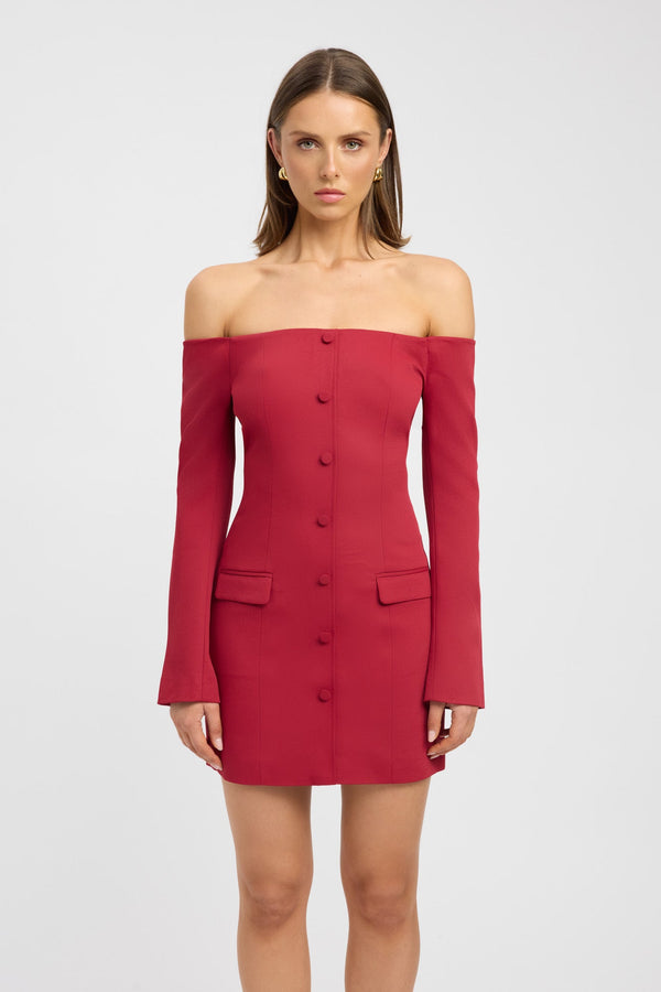 Kookai Oyster Off Shoulder Dress Rhubarb