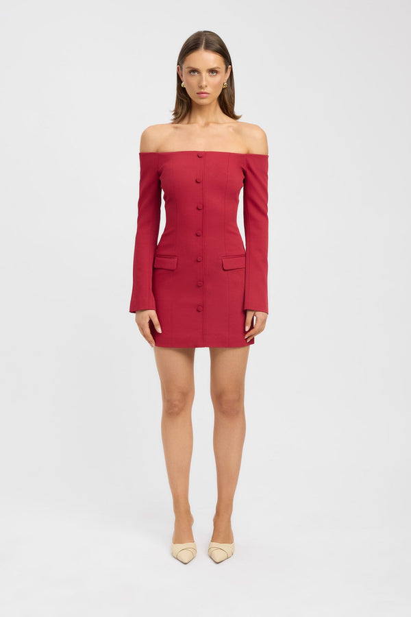kookai Oyster Off Shoulder Dress Rhubarb