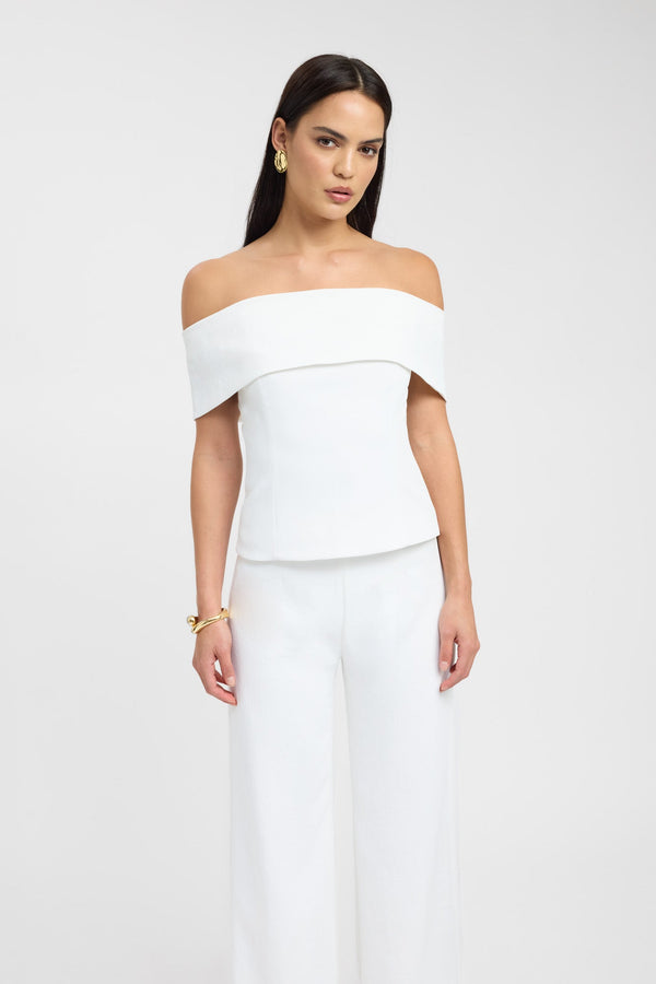 Kookai Oyster Off Shoulder Top Natural White