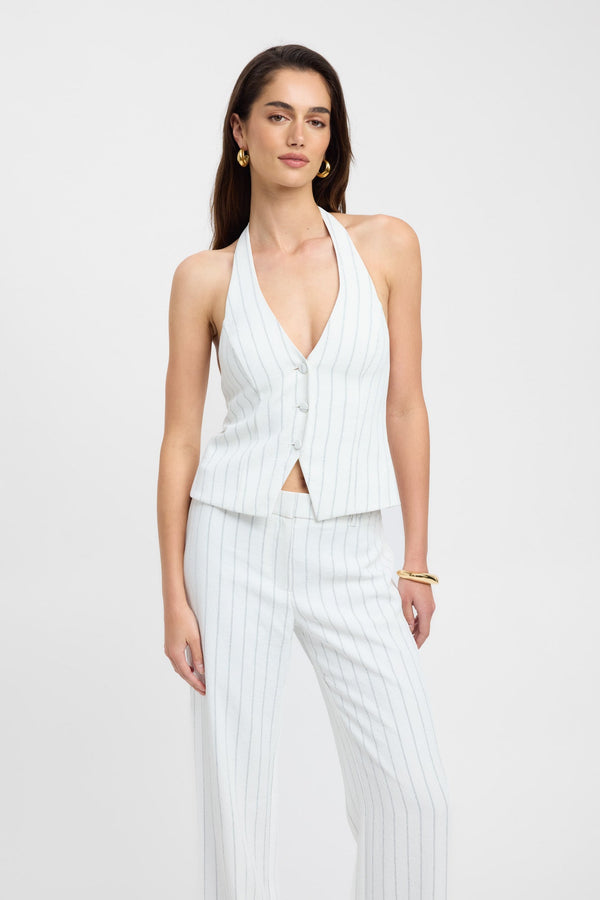 Kookai Oyster Pinstripe Vest Natural White/Navy