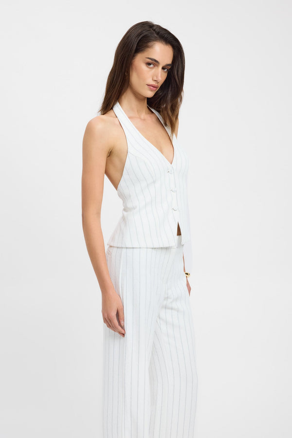 Kookai Oyster Pinstripe Vest Natural White/Navy