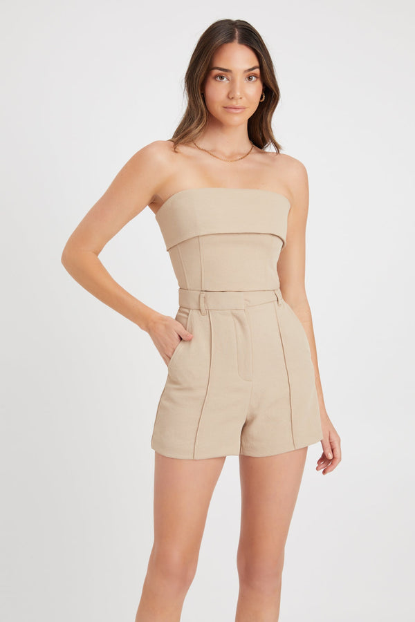 Kookai Oyster Pintuck Shorts Latte