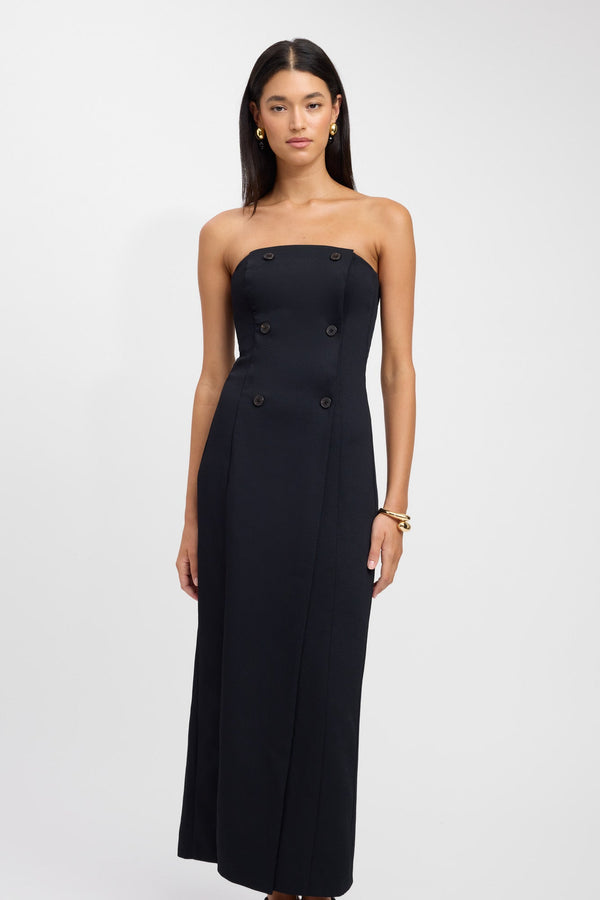Kookai Oyster Strapless Button Dress Black