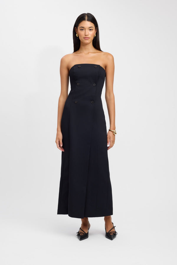 kookai Oyster Strapless Button Dress Black