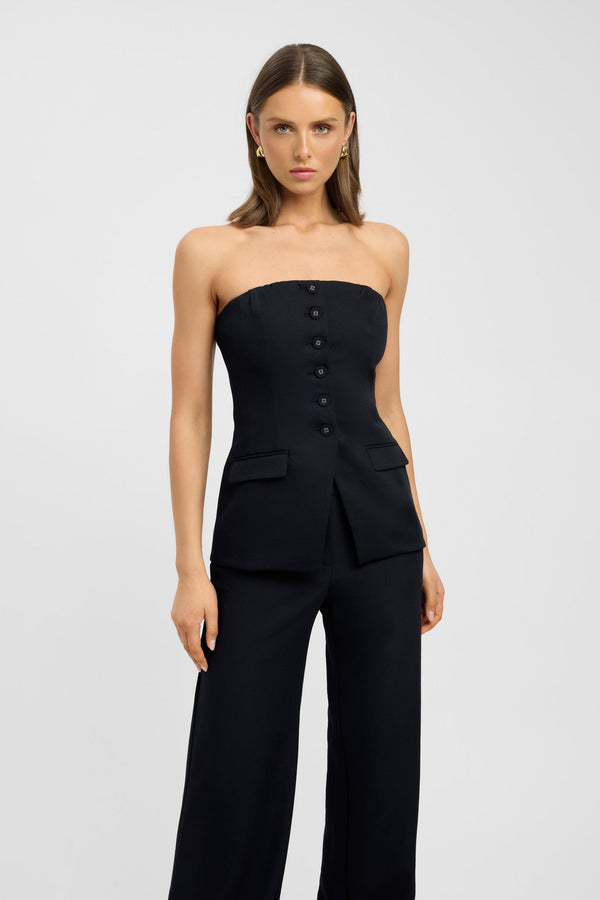 Kookai Oyster Strapless Button Top Black