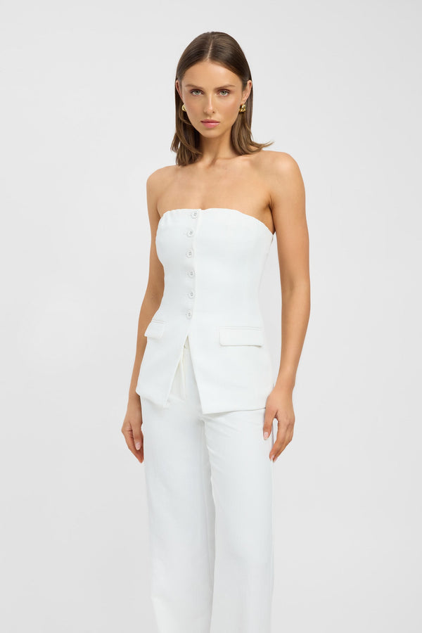 Kookai Oyster Strapless Button Top Natural White