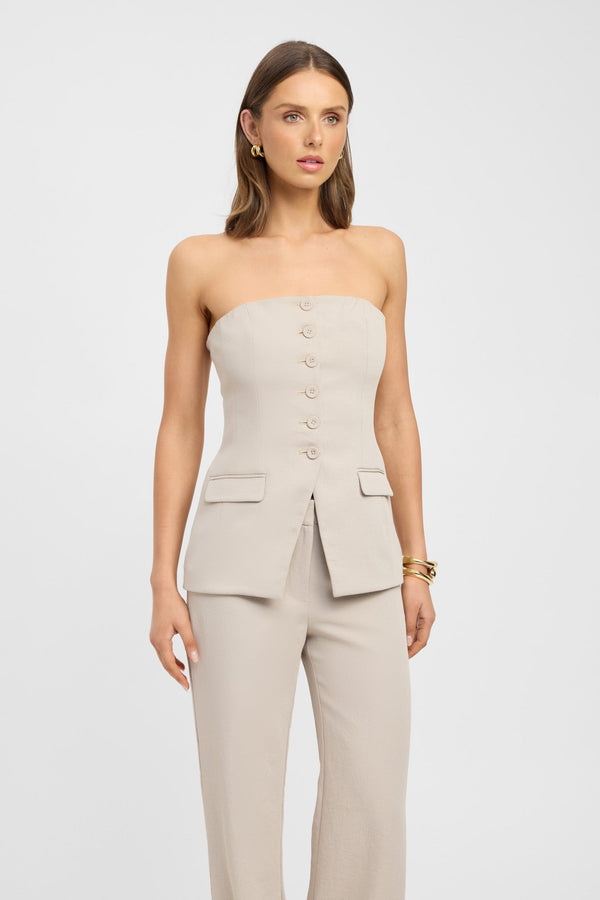Kookai Oyster Strapless Button Top Oat