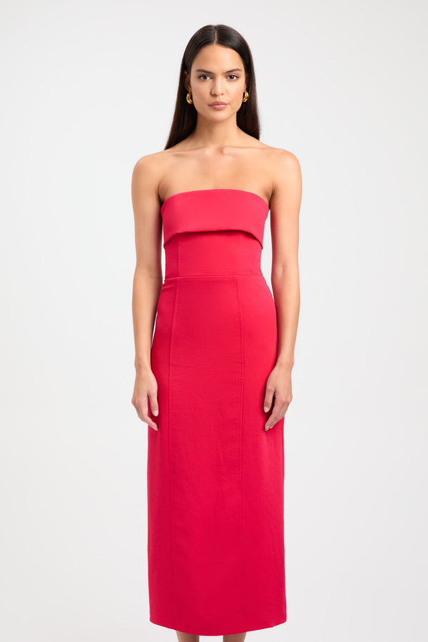 Kookai Oyster Strapless Midi Dress Cherry Red