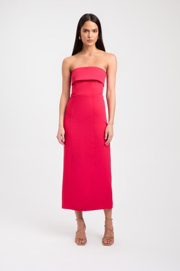 kookai Oyster Strapless Midi Dress Cherry Red