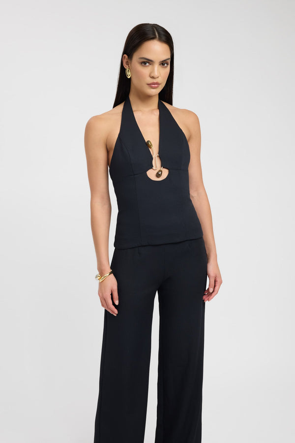 Kookai Oyster Trim Halter Top Black