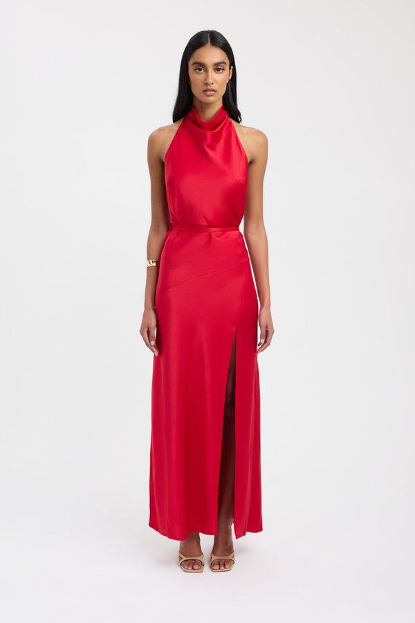 kookai Palermo Halter Maxi Dress Cherry Red