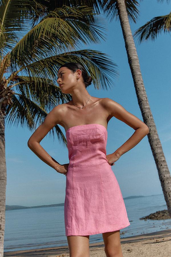 Kookai Palm Strapless Dress Confetti Pink