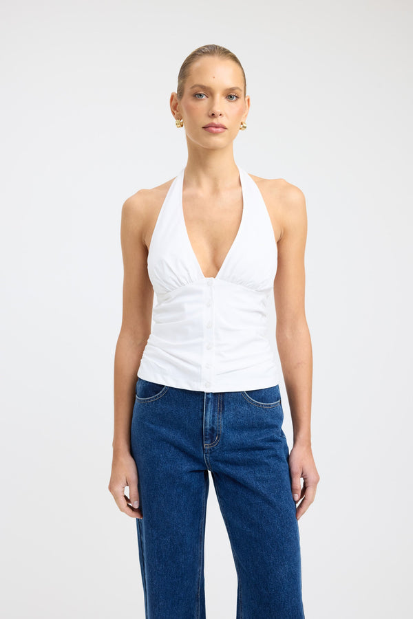 Kookai Percy Gathered Halter Top White