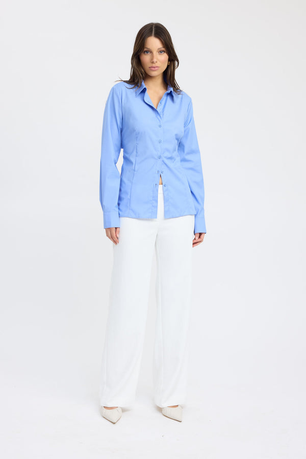 kookai Percy Open Back Shirt Hydrangea Blue