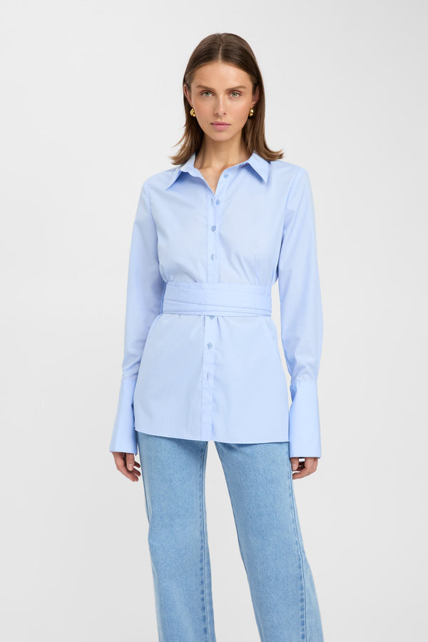 Kookai Percy Tie Belt Shirt Light Blue