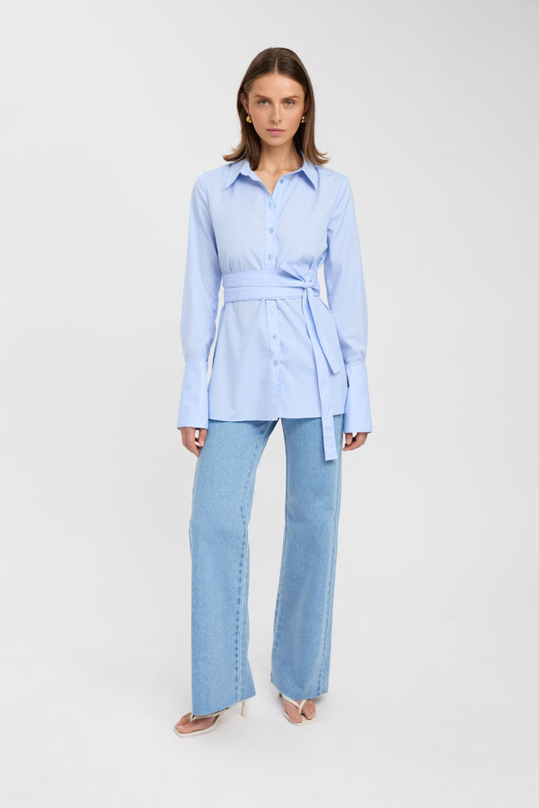 Kookai Percy Tie Belt Shirt Light Blue