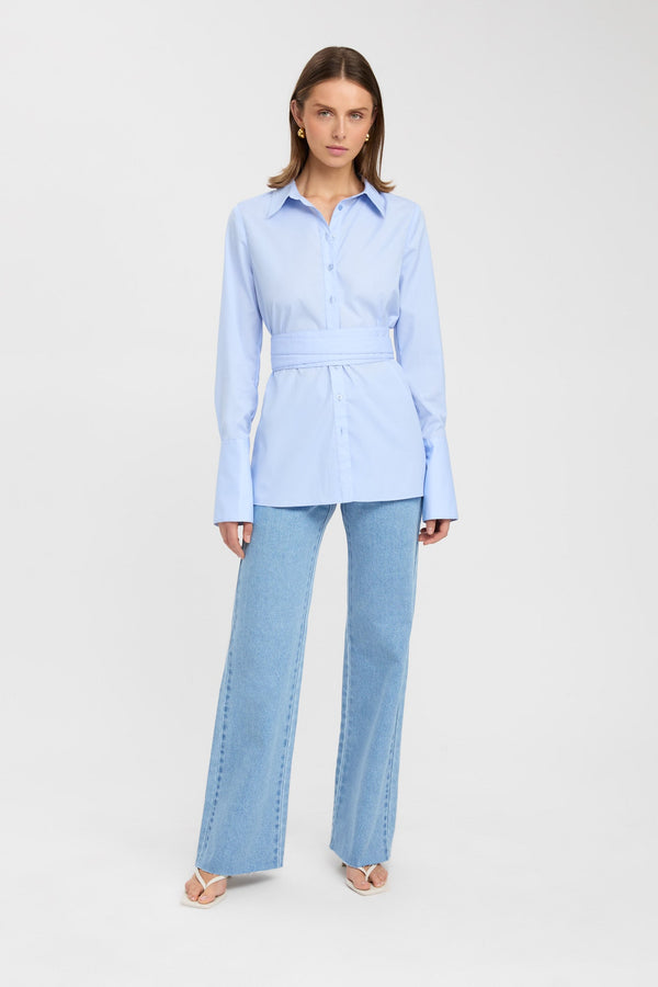 kookai Percy Tie Belt Shirt Light Blue