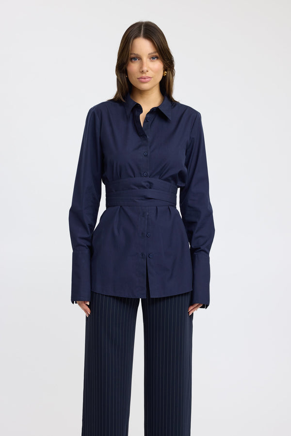 Kookai Percy Tie Belt Shirt Navy