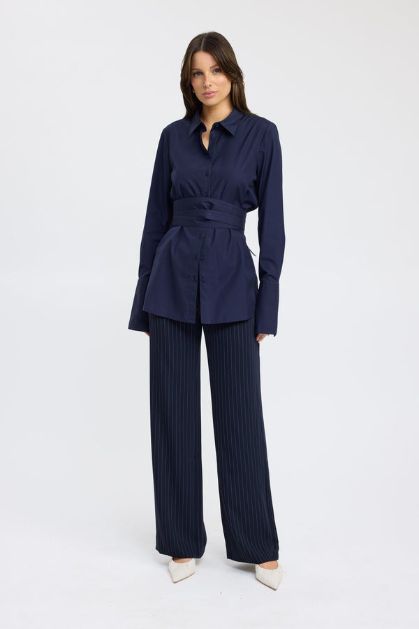 kookai Percy Tie Belt Shirt Navy