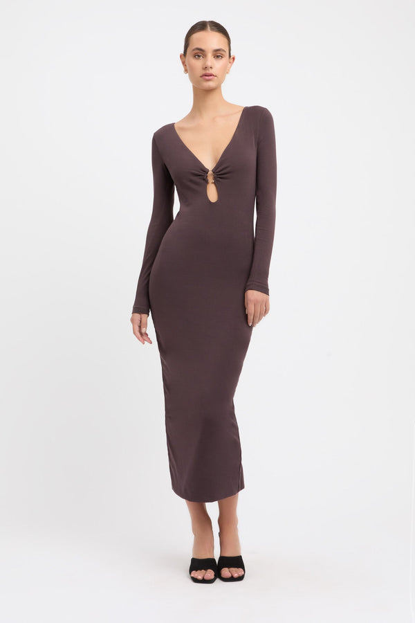 Kookai Phoebe Midi Dress Dark Mocha