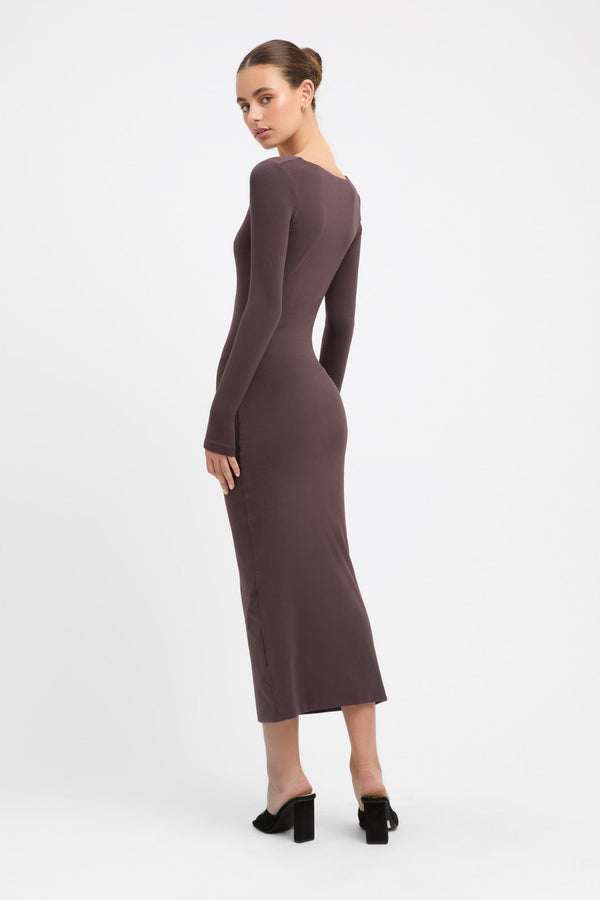 Kookai Phoebe Midi Dress Dark Mocha