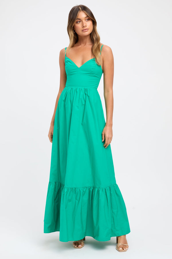 kookai Poplin Gathered Dress Green
