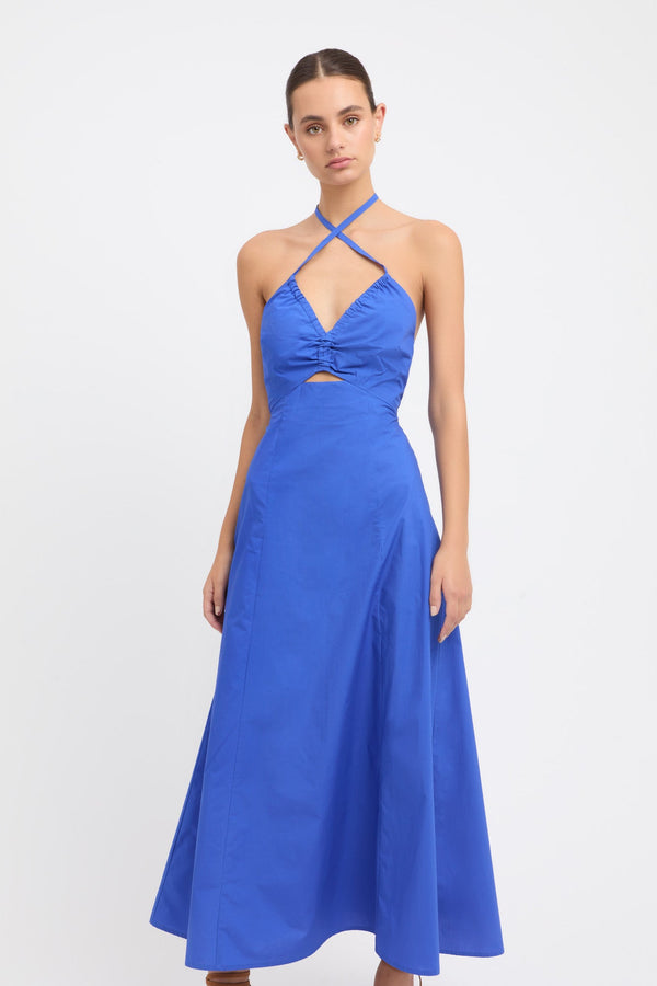 Kookai Poplin Halter Dress Strong Blue
