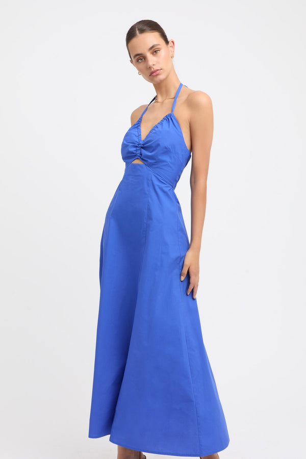 kookai Poplin Halter Dress Strong Blue