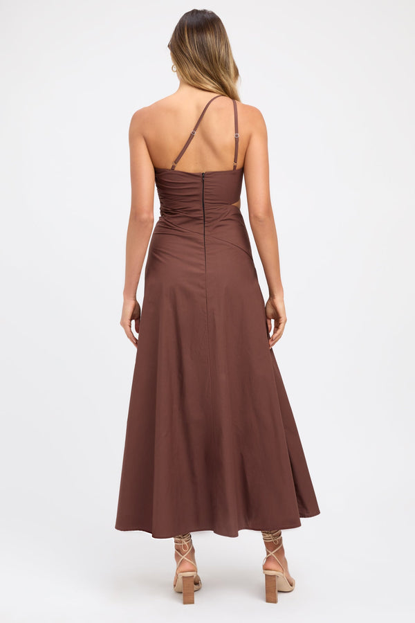 Kookai Poplin One Shoulder Dress Chocolate