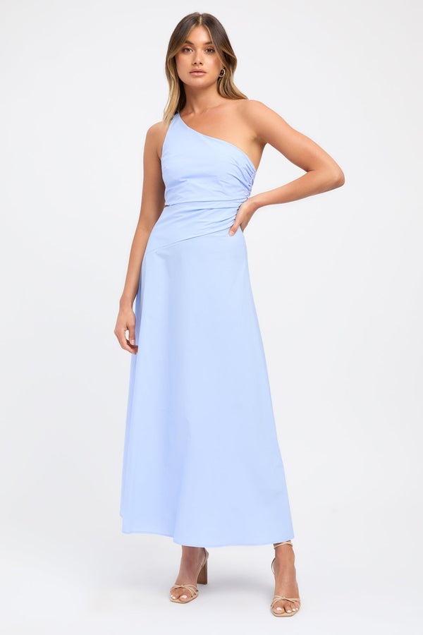 Kookai Poplin One Shoulder Dress Serenity Blue