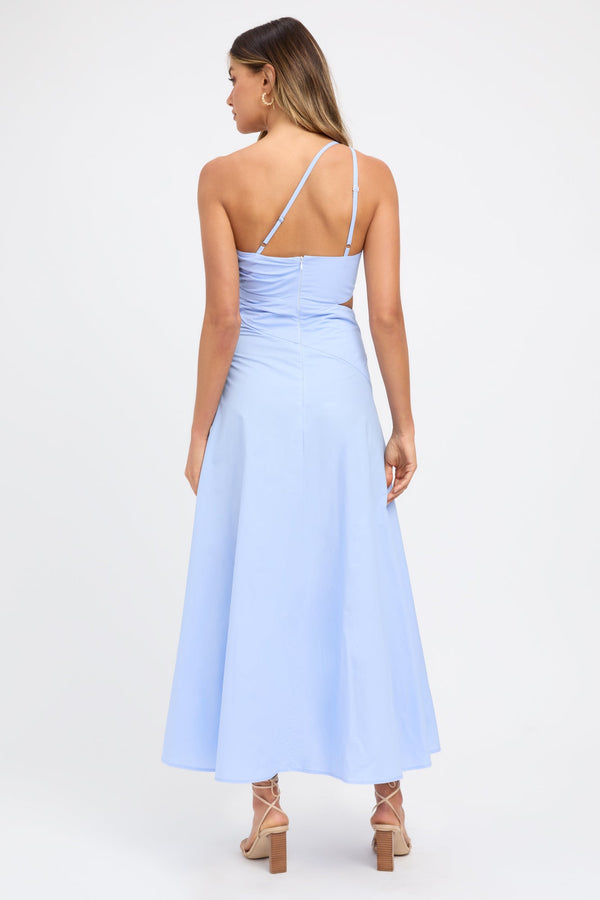 Kookai Poplin One Shoulder Dress Serenity Blue